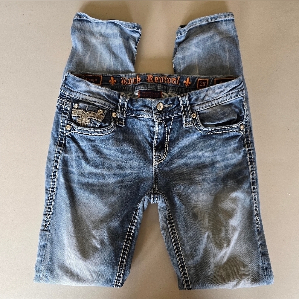 Rock Revival Nancy Cuffed Straight Women's Light Wash Jeans Sz 28